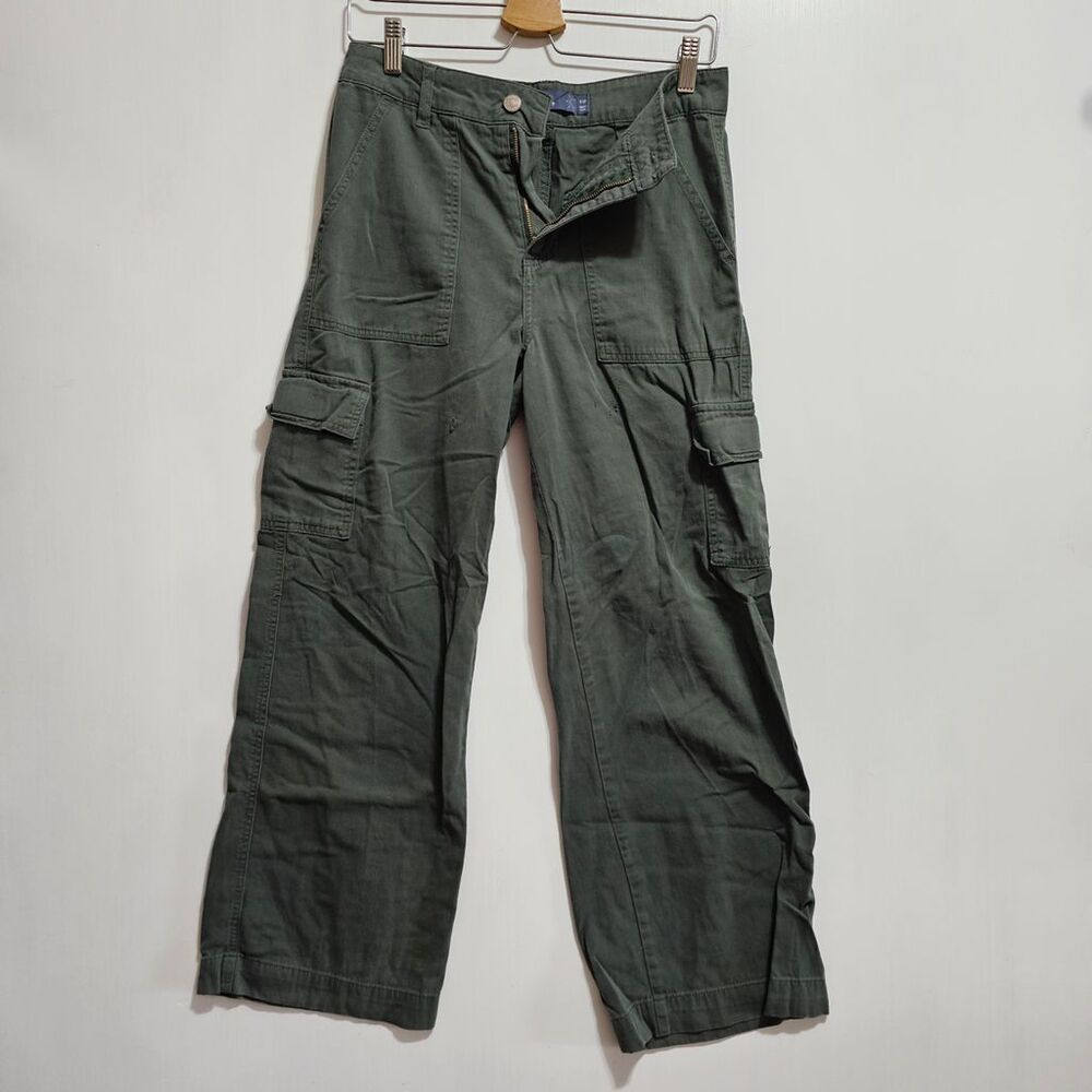 Women's Cargo Pants Army Green Elastic Waist Pockets Button Size 5 Cotton Blend